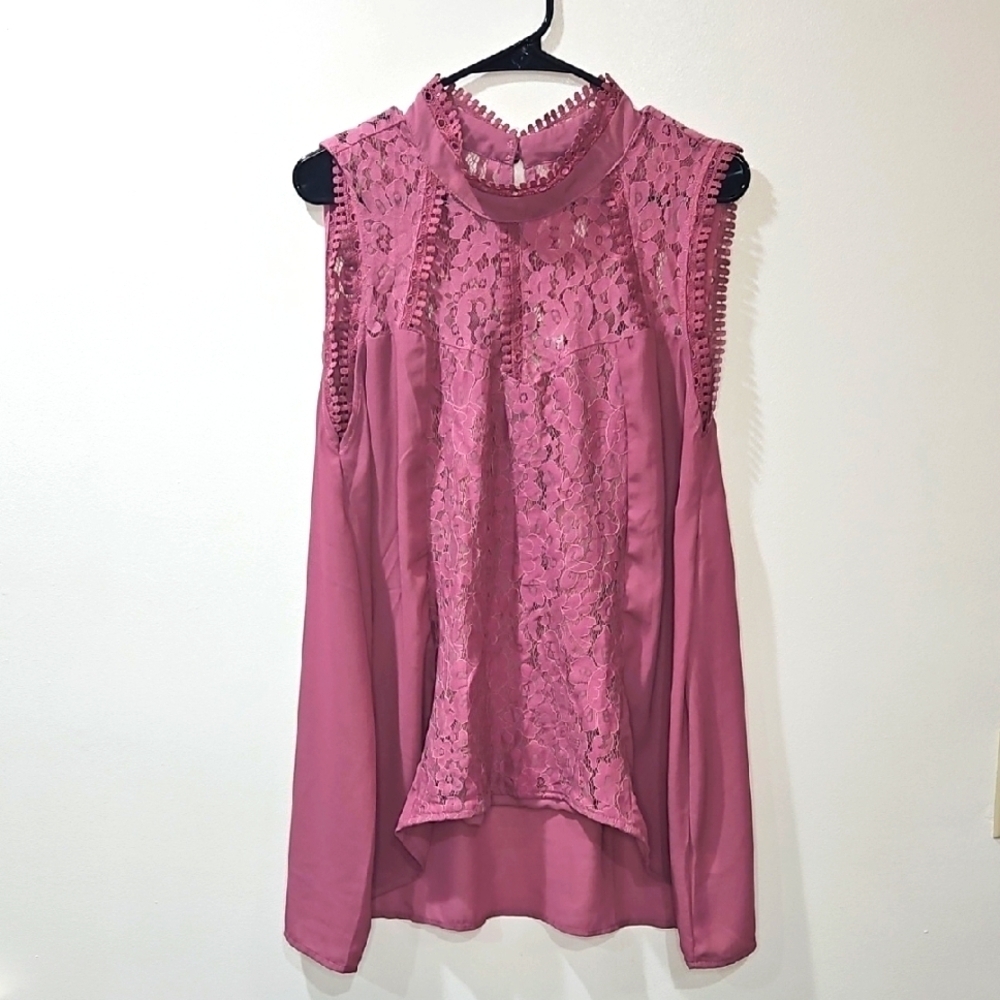 Self Esteem Pink Asymmetrical Sleeveless Blouse